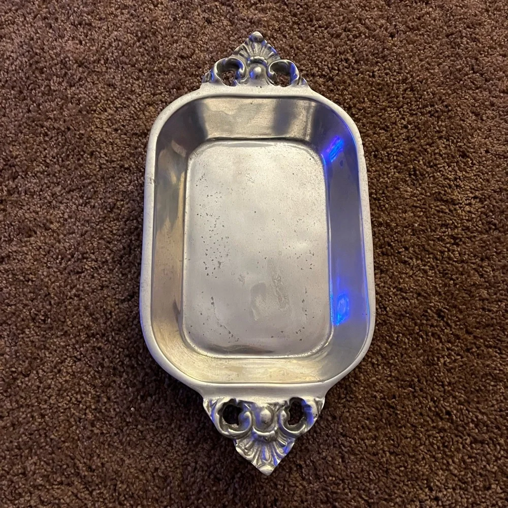 Vintage Ann Kerry Mexico Pewter Rectangular Casserole with Ornate Handles